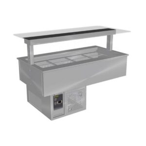Culinaire 6 module  Drop-In Refrigerated Counter Line Self Contained Flat Glass Gantry -Painted Centre Section - No fixings - CR.CWCF.D.GSB.6